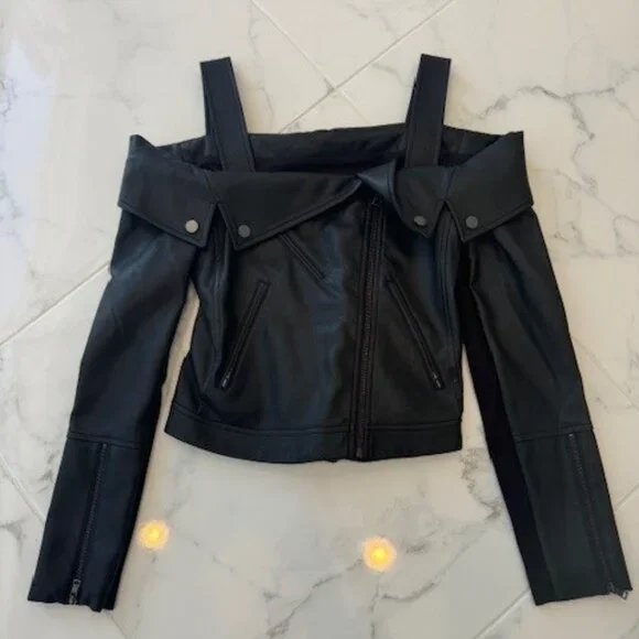 NWT BCBGMAXAZRIA Clyde Faux Leather Moto Jacket Top in Black XS - Picture 4 of 7